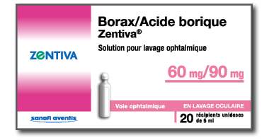 BORAX ACIDE BORIQUE ZENTIVA Solution pour lavage ophtalmique en récipient  unidose 12 mg / 18 mg/ml, boîte 20 récipients unidoses 5 ml