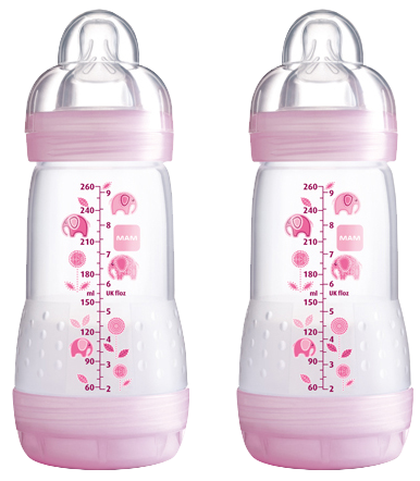 Image BIBERON MAM ANTI COLIQUE ROSE DECOR 260ML x2